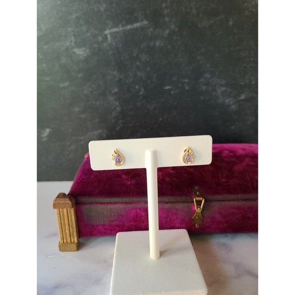 10K Gold Marquise Cut Lolite And Cubic Zirconia Accent Stud Post Earrings - Picture 2 of 10